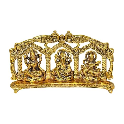 Lord Laxmi Ganesh Saraswati Gold Plated Aluminium Statue Lord Laxmi Ganesh Saraswati Gold Plated Aluminium Statue